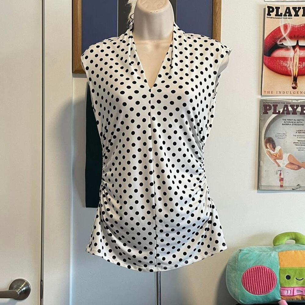 Whiteblack polka dot blouse with